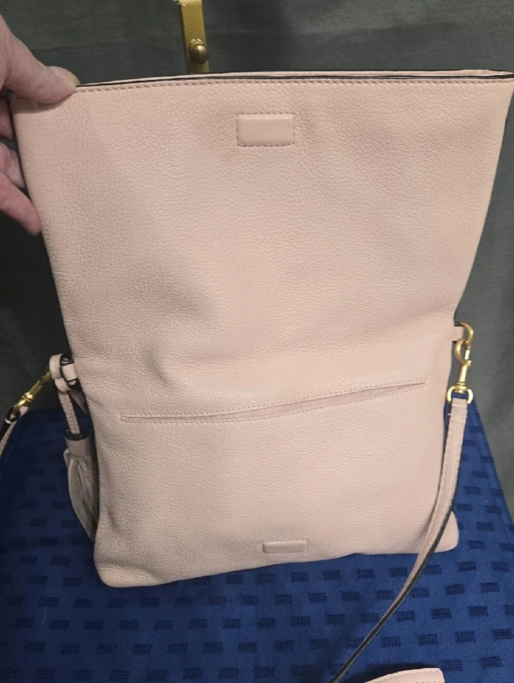 Tory Burch Light Pink McGraw Foldover Pebbled Leather Crossbody with Tassel